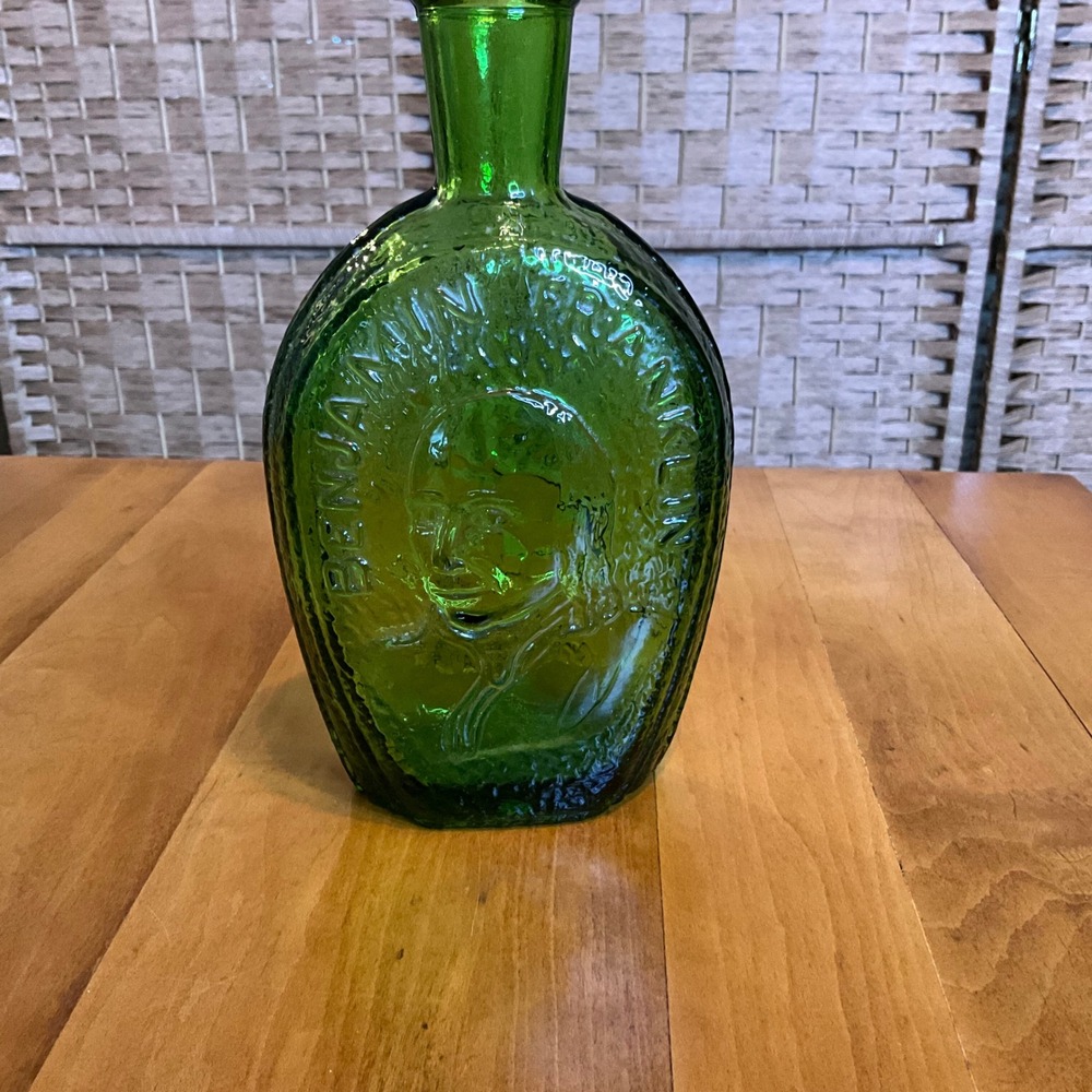 Vintage Wheaton Glass Green Ben Franklin Commemorative Bottle 1888